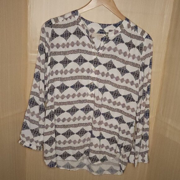 Loft Womens White Blue Floral Rayon Relaxed Fit Tunic Medium - Picture 1 of 6